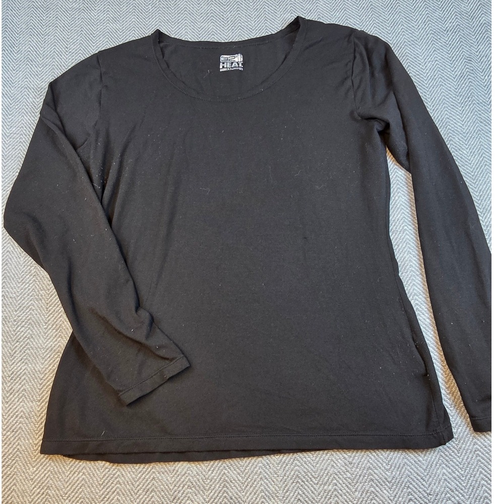 32 Degrees Heat Womens Black Scoop Neck Long Sleeve Thermal Base Layer Top L